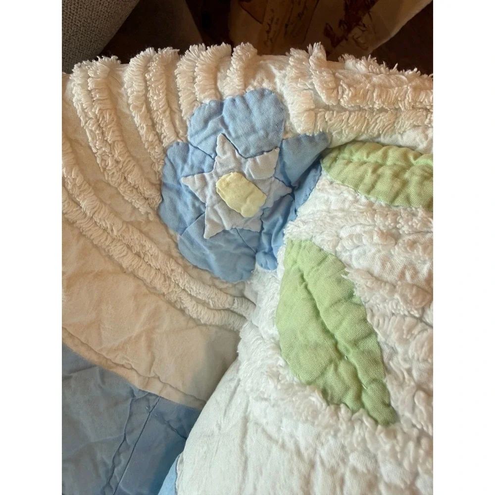 Twin Sized quilt, appliqué, and chenille with matching sham